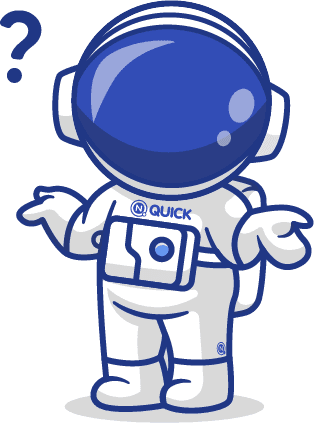 Astronauta da Quick com uma interrogação
